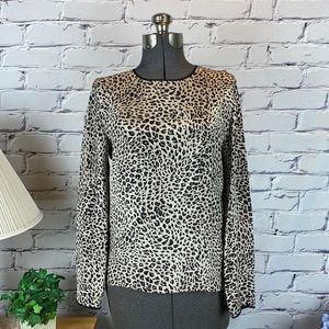 Dana Buchman 100% Silk Long Sleeved Leopard Print Blouse Size Petite 6